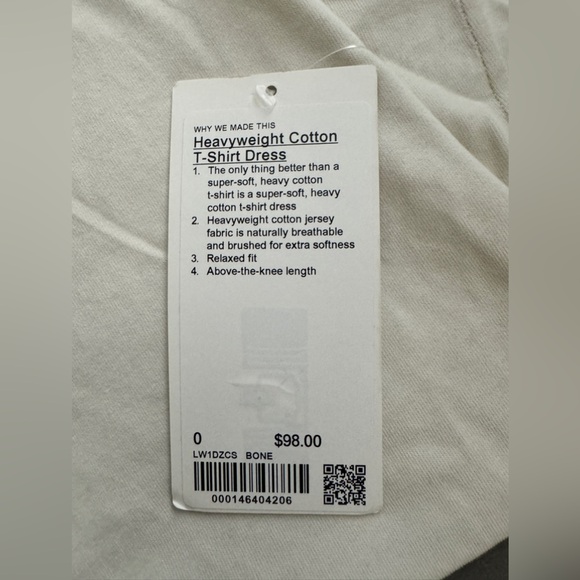 NWT Lululemon Heavyweight Cotton T-Shirt Dress in Bone - Picture 8 of 11